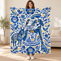Azul de Puebla blanket, held open