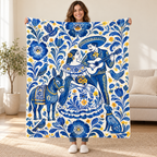 Azul de Puebla blanket, held open