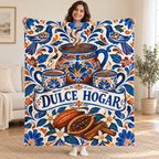 Cacao y canela blanket, held open
