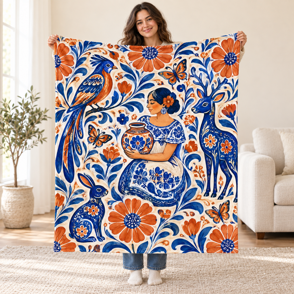 Flores de barro blanket, held open