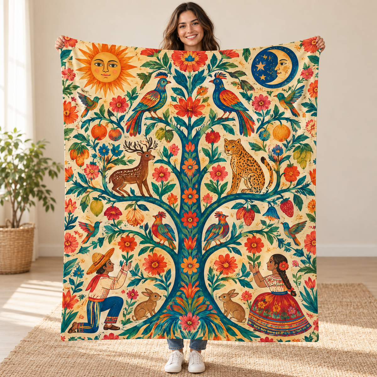 Arbol de la vida blanket, held open