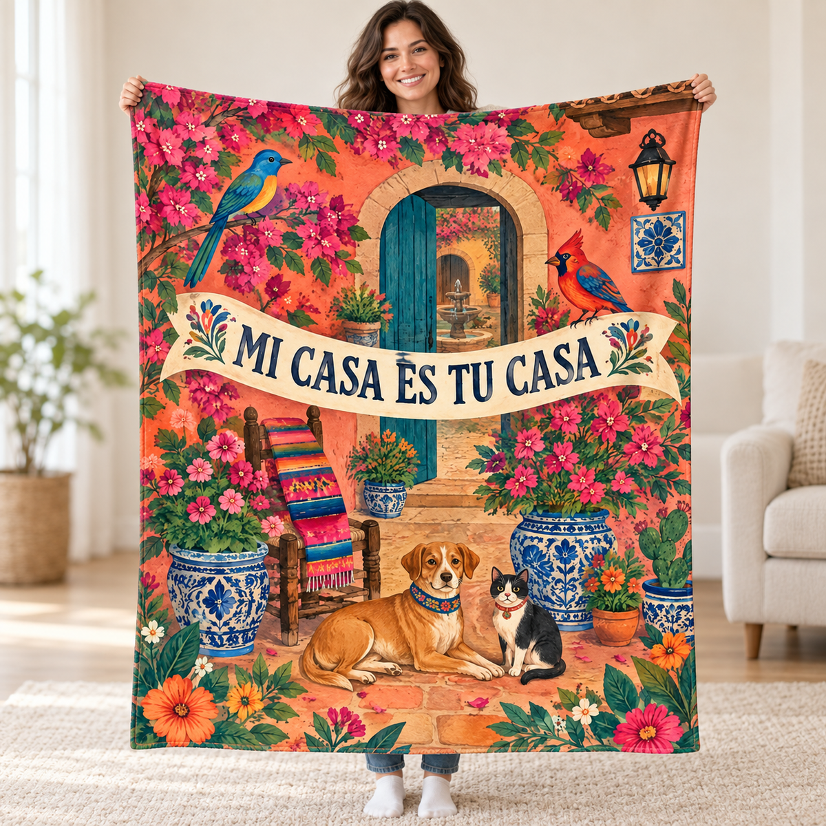 Patio de mi casa blanket, held open