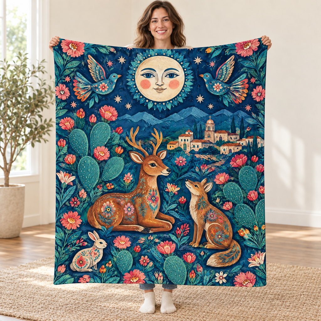 Luna sobre los nopales blanket, held open