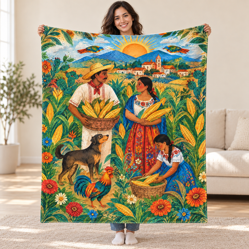 Amanecer de maiz blanket, held open