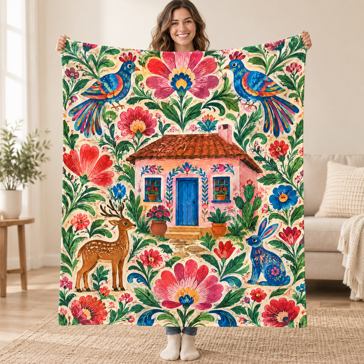 Casa entre flores blanket, held open
