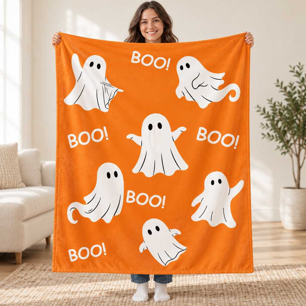 Ghost Boo - Orange blanket, held open
