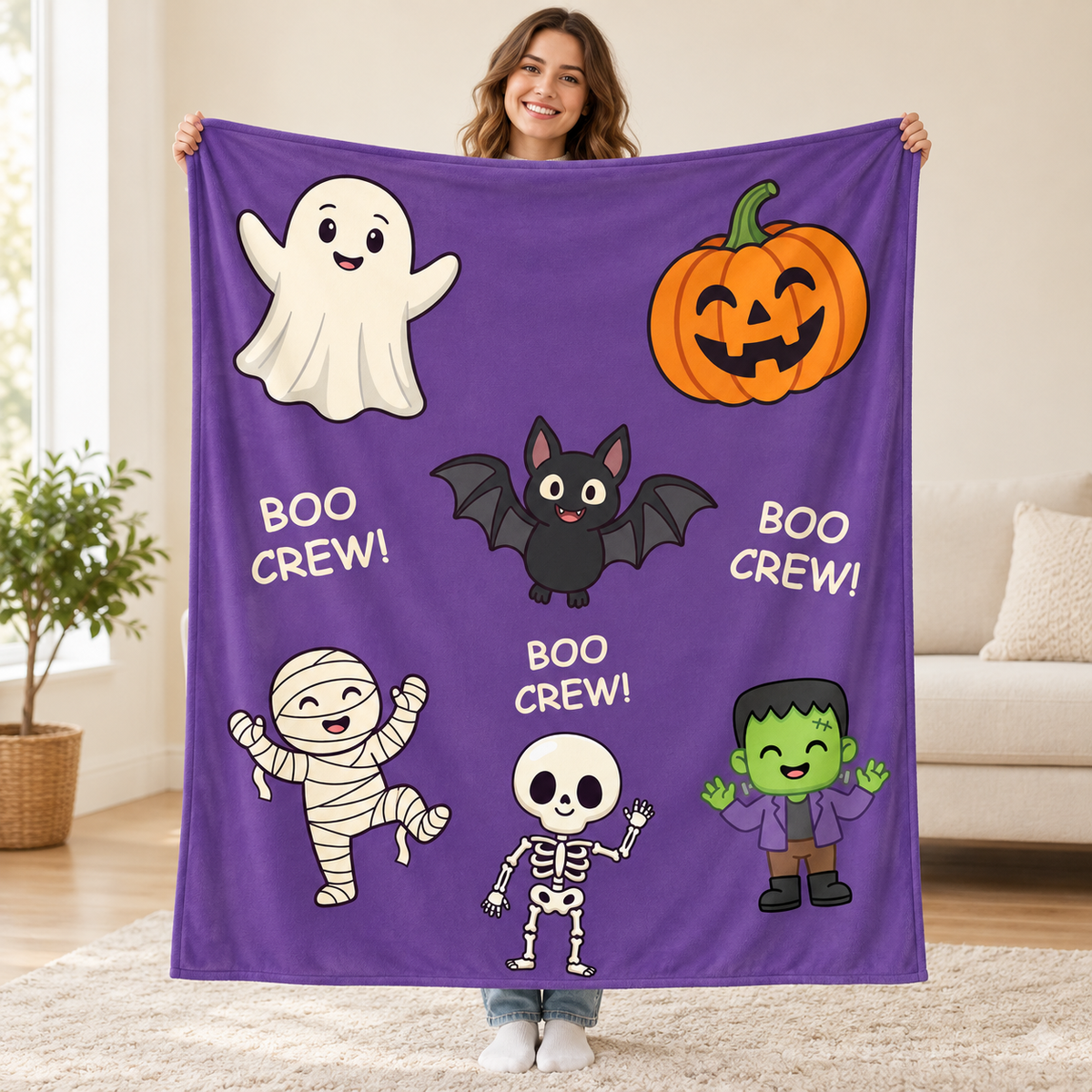 Boo Crew - Purple blanket, held open