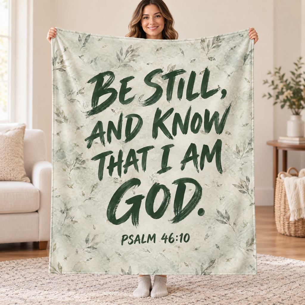 Quiet Olive blanket, held open
