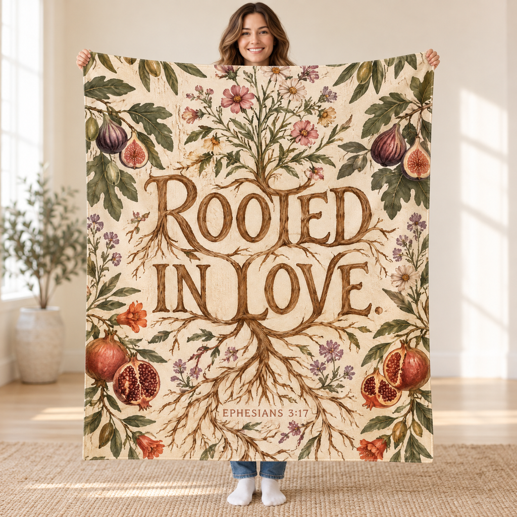 Rooted in Love blanket, held open