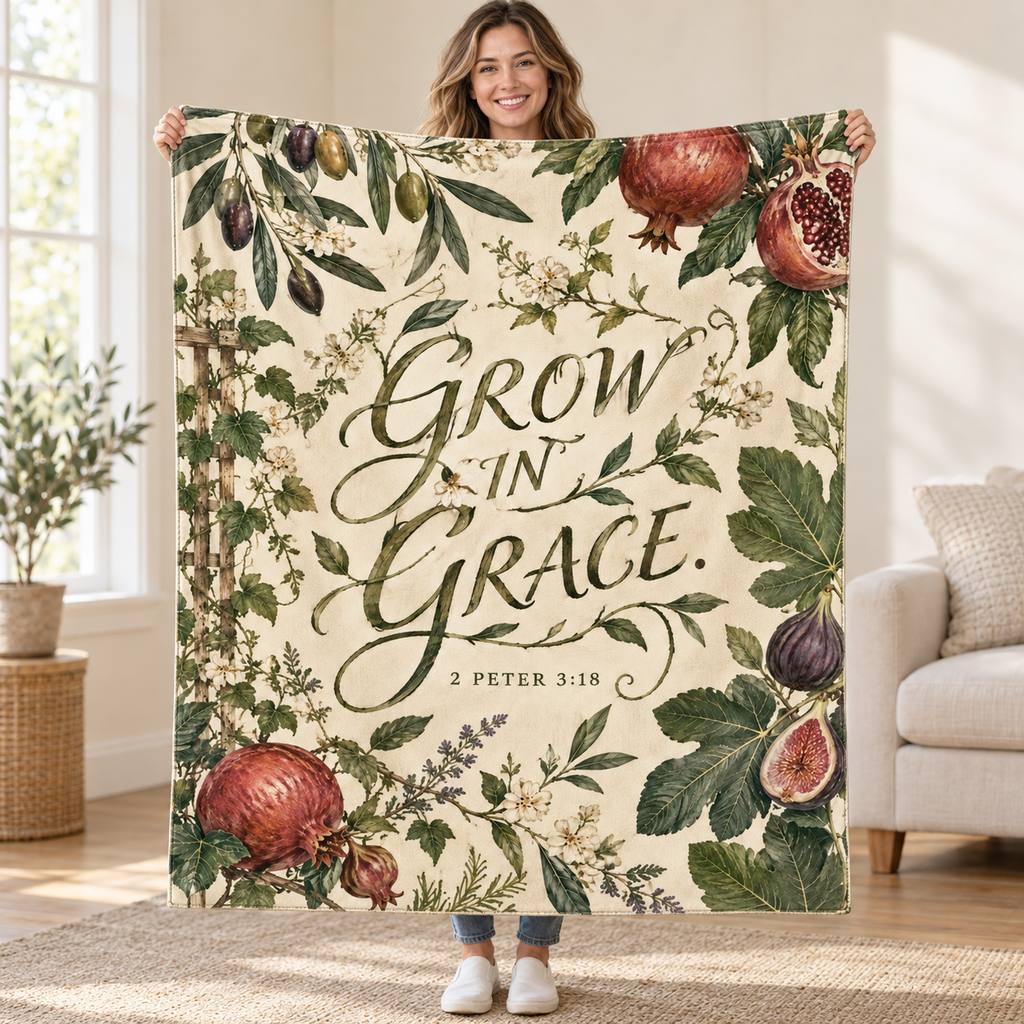 Grow in Grace blanket, held open
