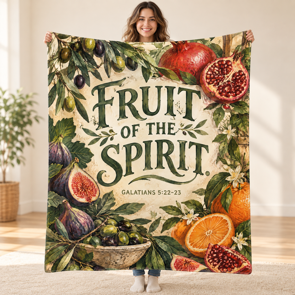 Fruit of the Spirit blanket, held open