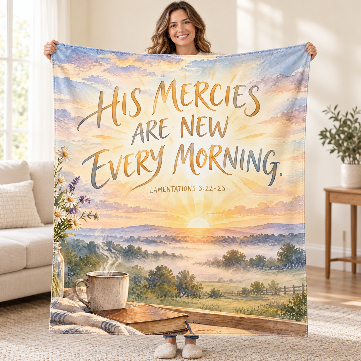 New Every Morning blanket, held open
