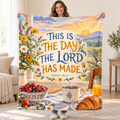This Is the Day blanket, held open