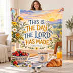 This Is the Day blanket, held open