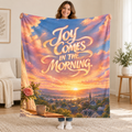 Joy Comes blanket, held open