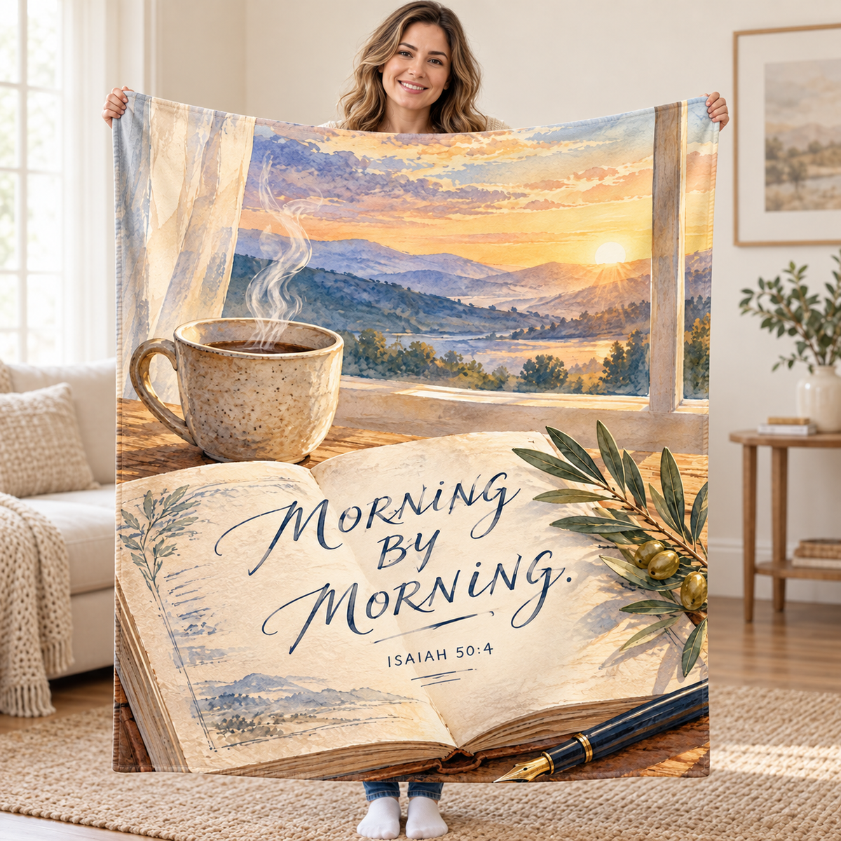 Morning by Morning blanket, held open