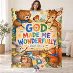 God Made Me Wonderfully blanket, held open