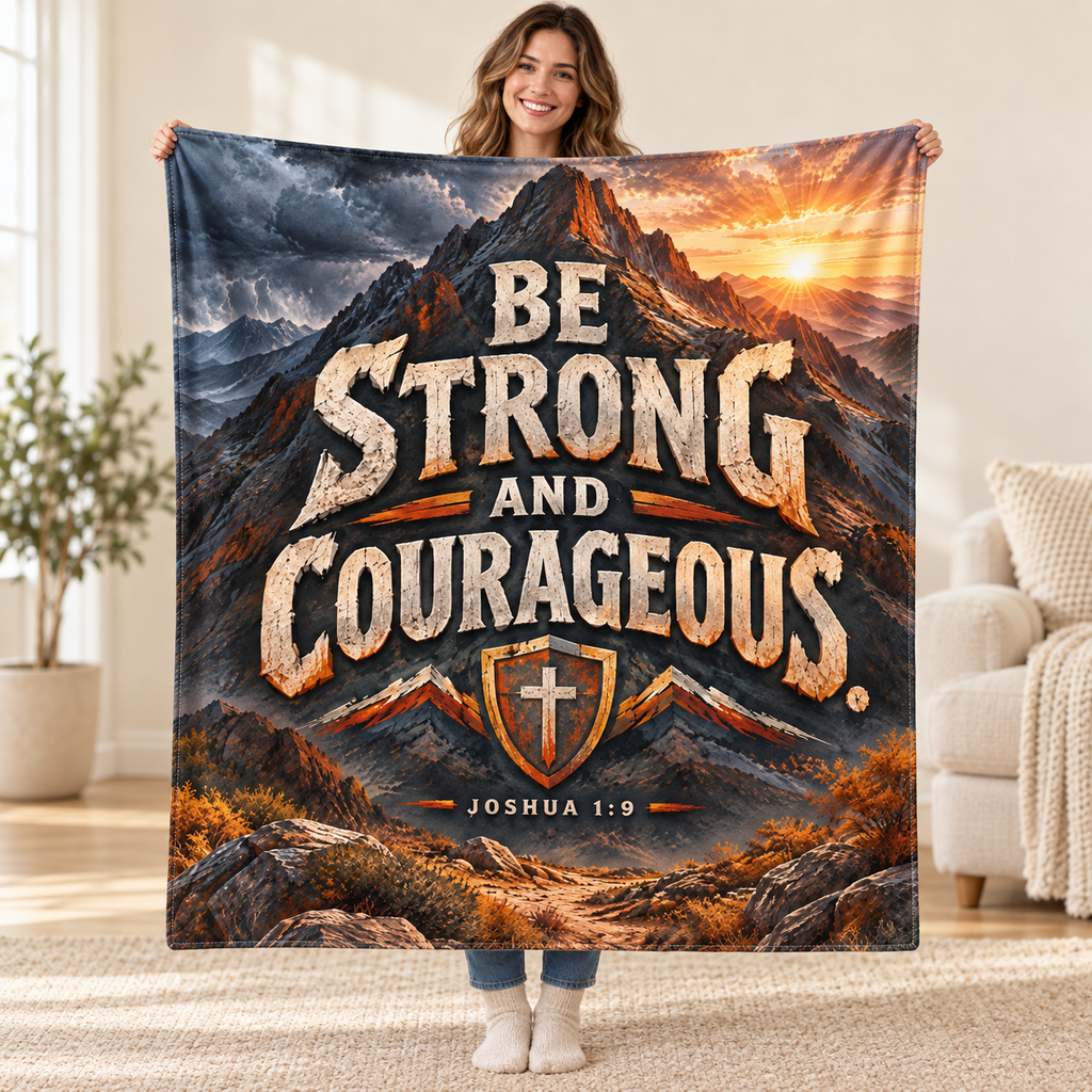 Strong and Courageous blanket, held open