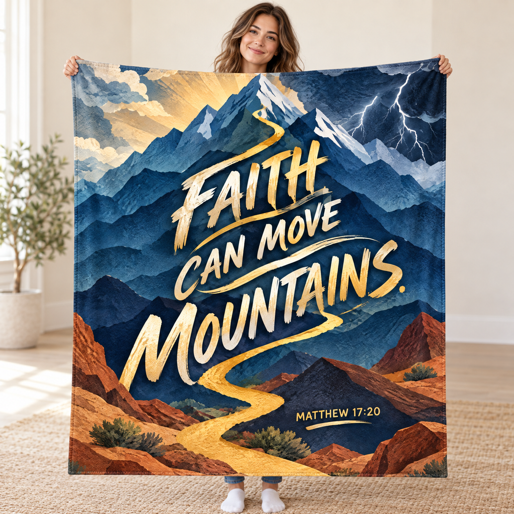 Move Mountains blanket, held open