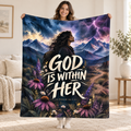 God Is Within Her blanket, held open
