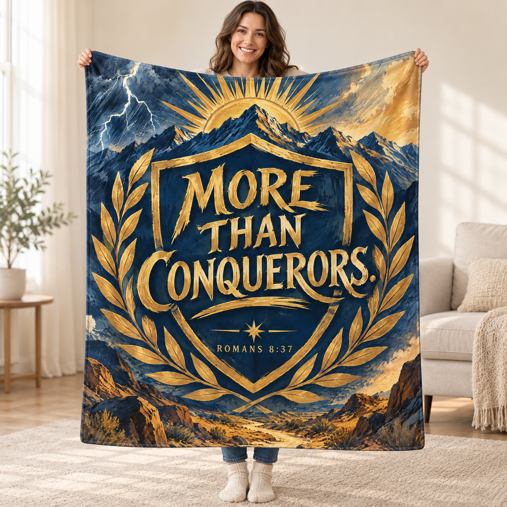 More Than Conquerors blanket, held open