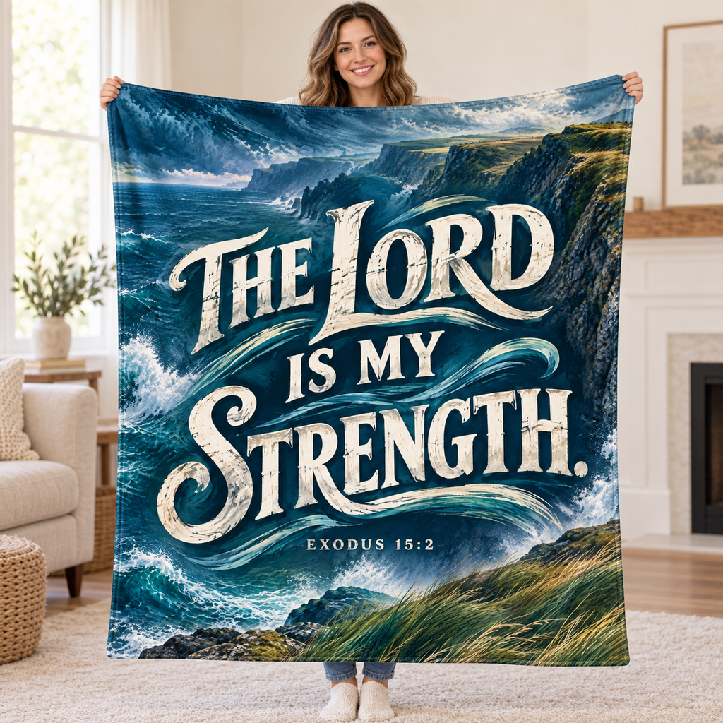 The Lord Is My Strength blanket, held open