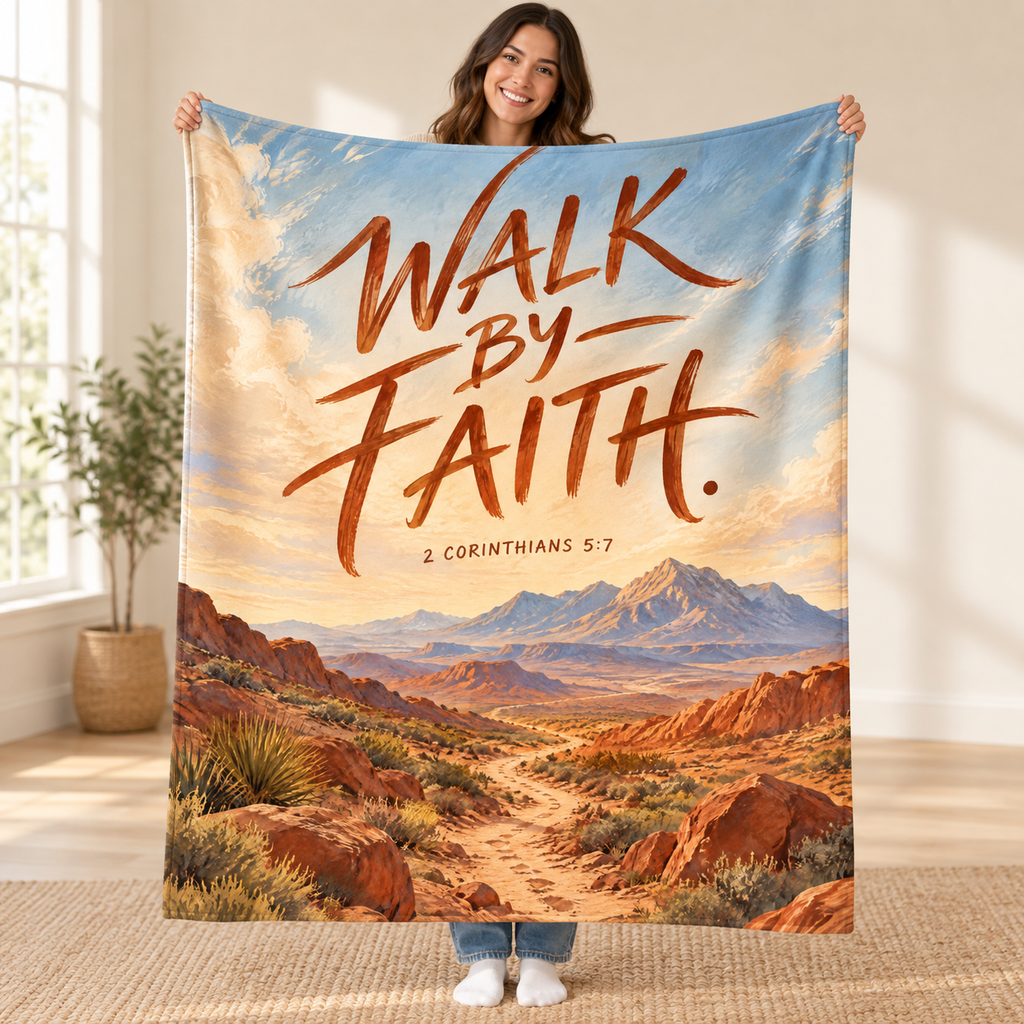 Walk by Faith blanket, held open