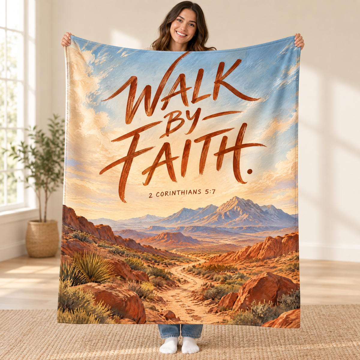 Walk by Faith blanket, held open