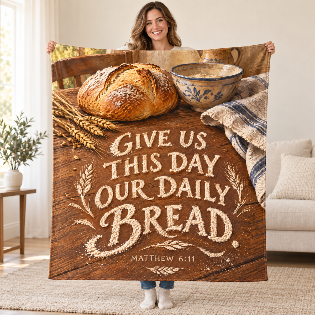 Daily Bread blanket, held open