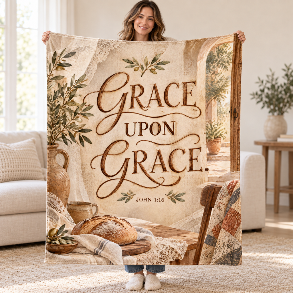 Grace upon Grace blanket, held open