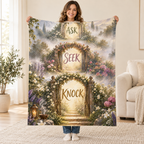 Ask Seek Knock blanket, held open