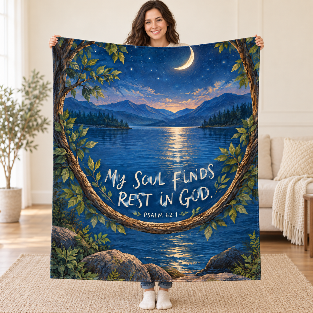 My Soul Finds Rest blanket, held open