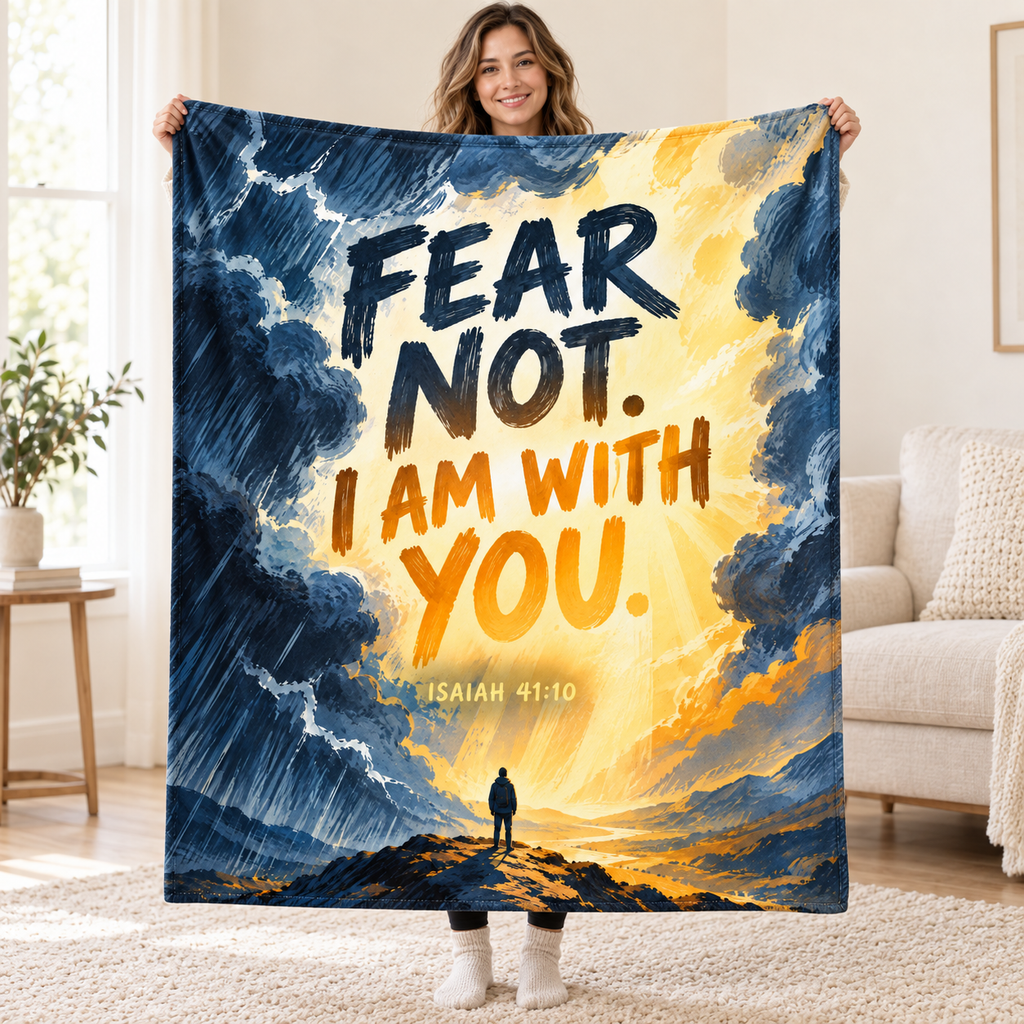 Fear Not blanket, held open