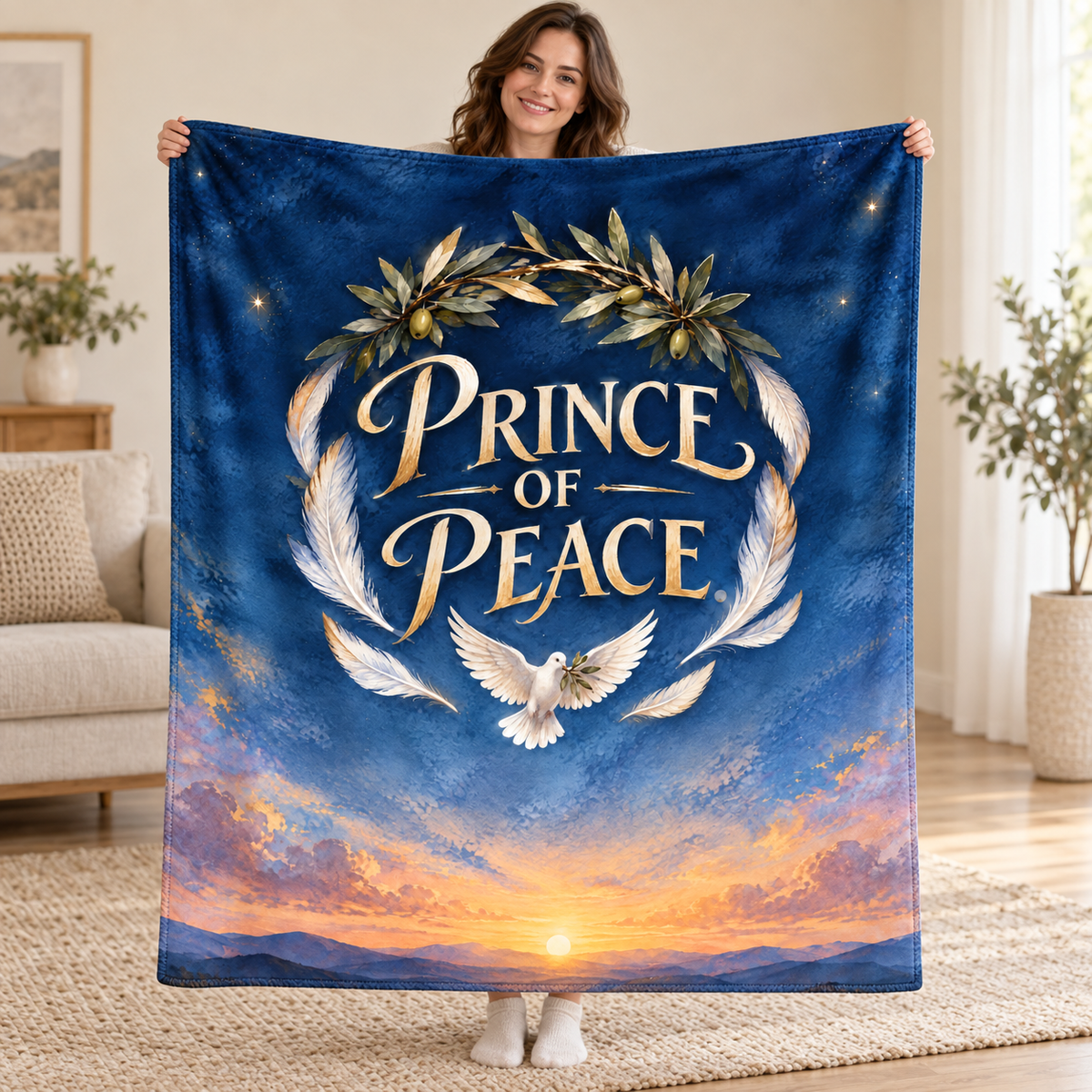 Prince of Peace blanket, held open
