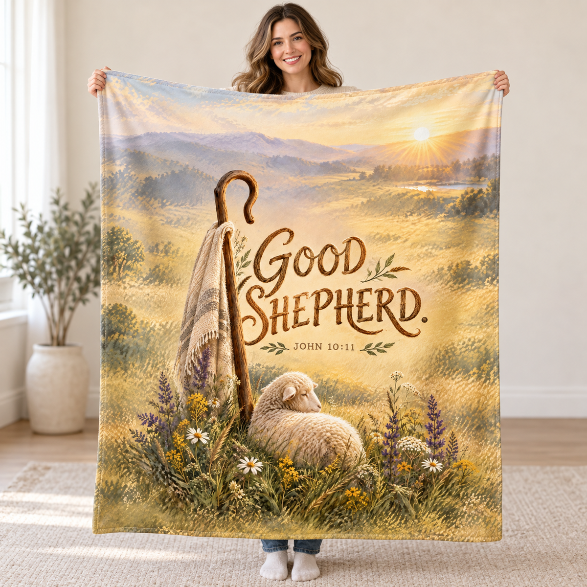 Good Shepherd blanket, held open