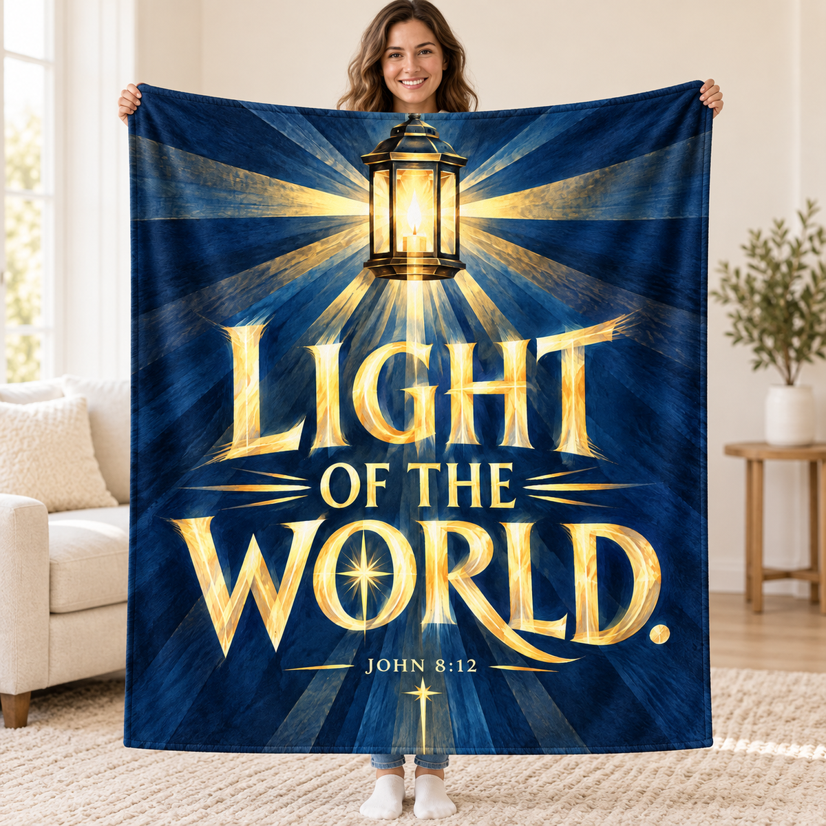 Light of the World blanket, held open