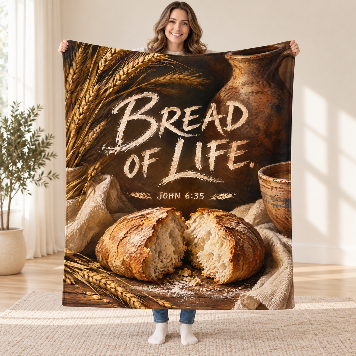 Bread of Life blanket, held open