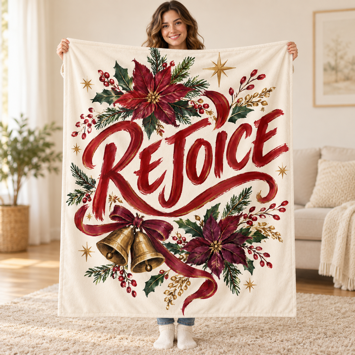 Rejoice blanket, held open
