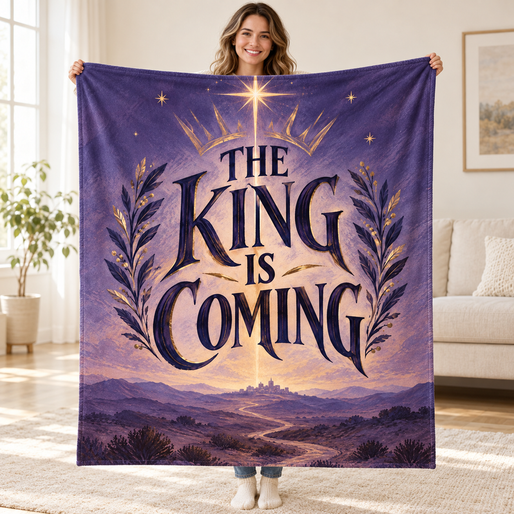 The King Is Coming blanket, held open