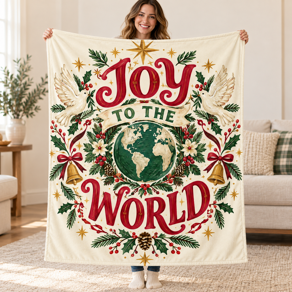 Joy to the World blanket, held open