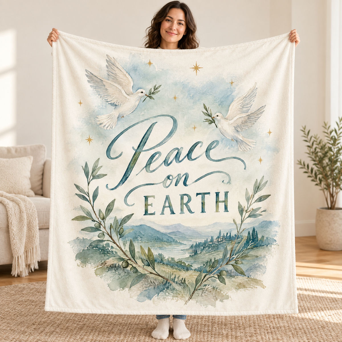 Peace on Earth blanket, held open