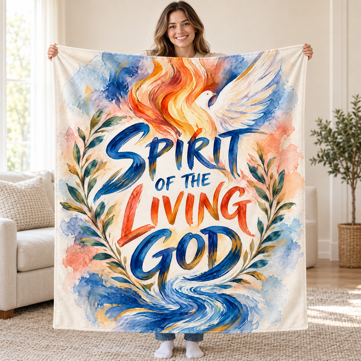 Spirit of the Living God blanket, held open