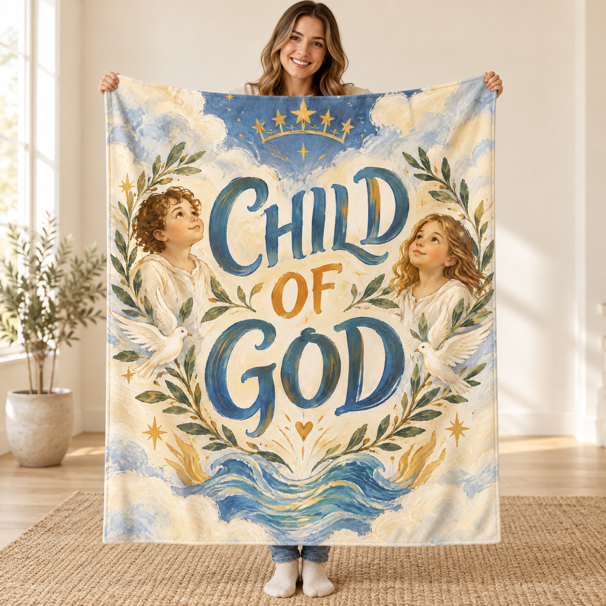 Child of God blanket, held open