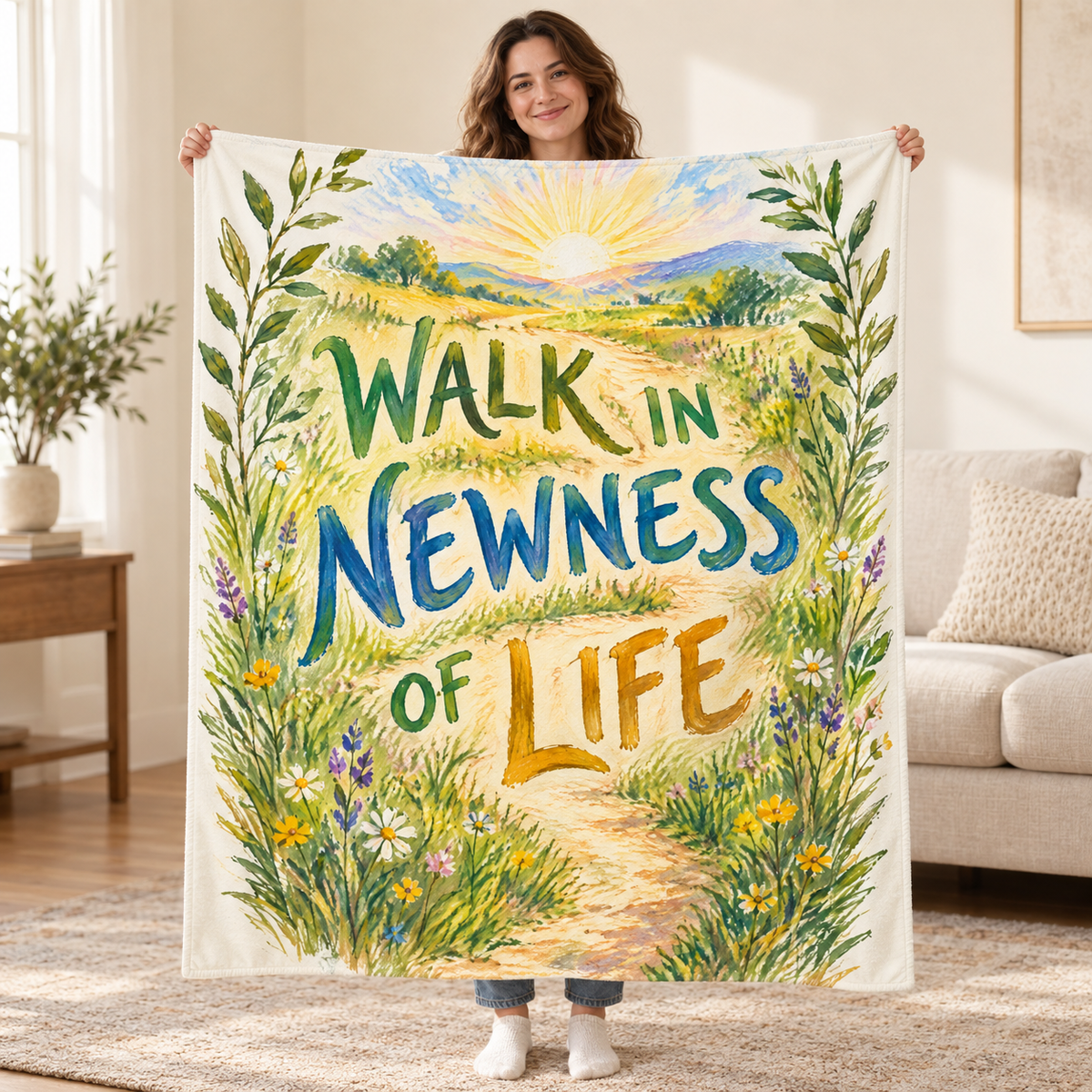 Walk in Newness of Life blanket, held open
