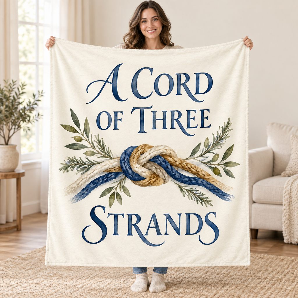 A Cord of Three Strands blanket, held open