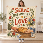 Serve One Another in Love blanket, held open