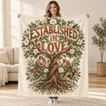 Established in Love blanket, held open