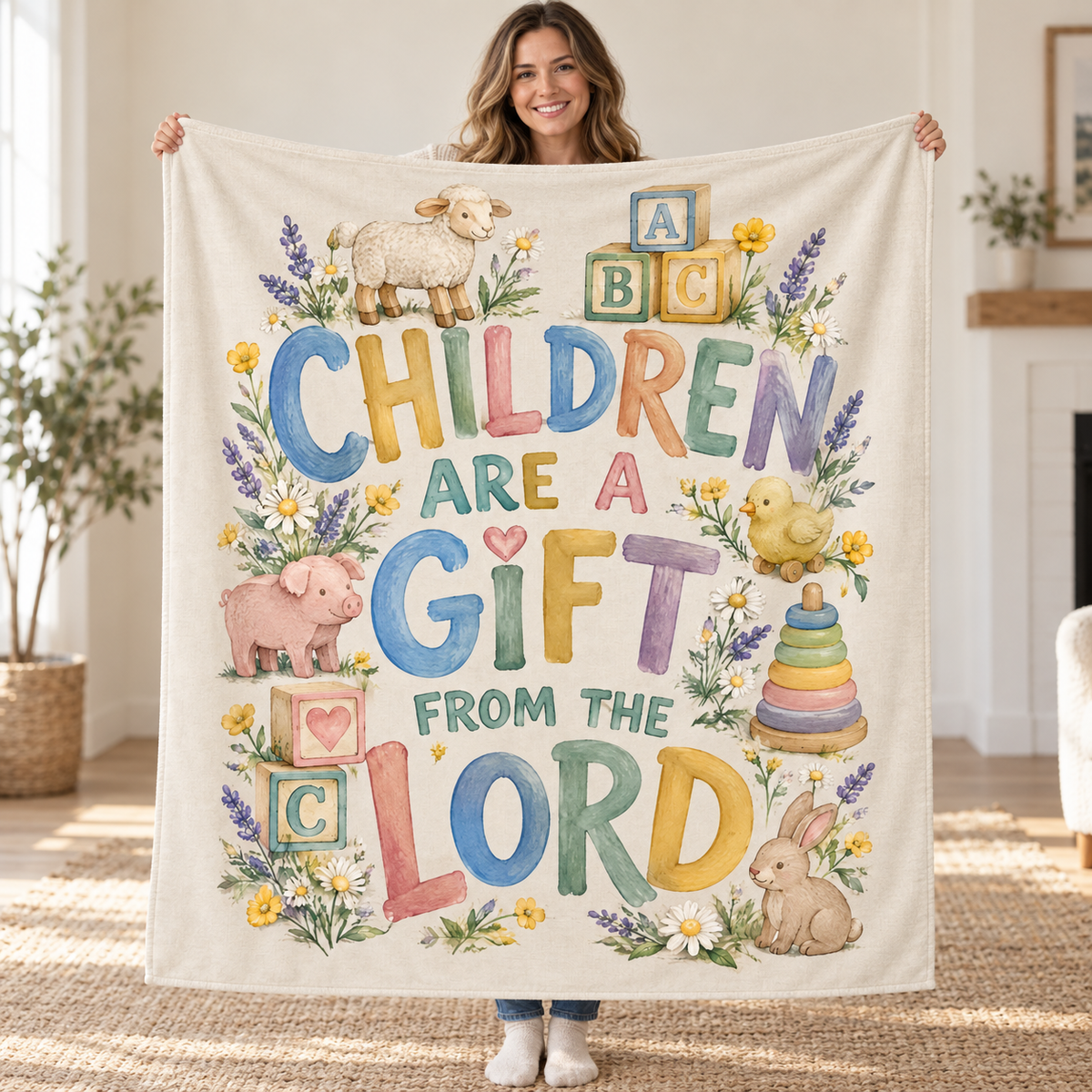Children Are a Gift from the Lord blanket, held open