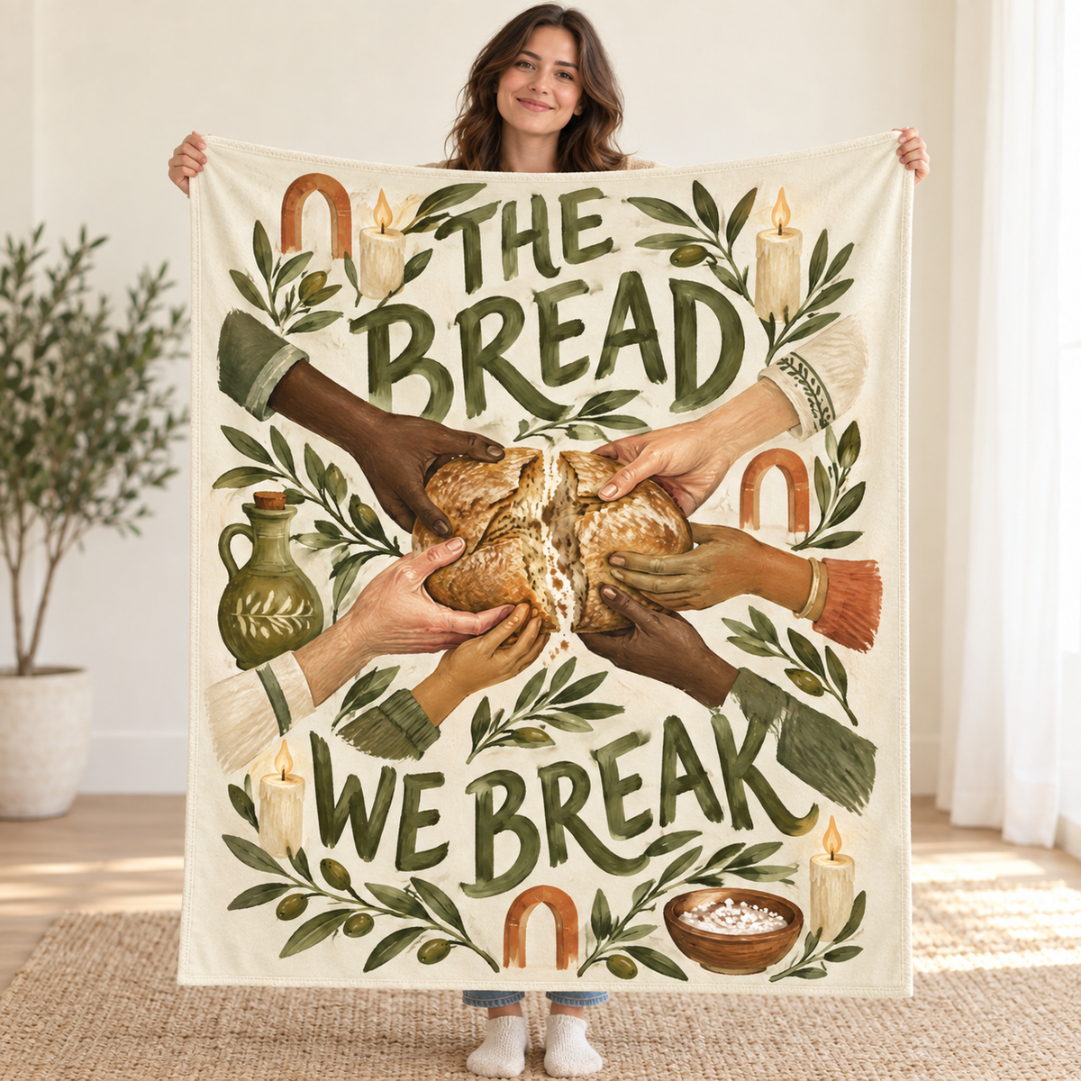 The Bread We Break blanket, held open