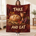 Take and Eat blanket, held open
